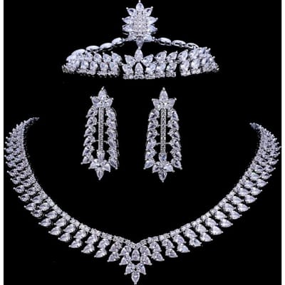 Emmaya Zirkonen Zirkonia Bruiloftsketting Oorbellen Armband Ring Luxe Kristal Bruids Sieradensets Voor Bruidsmeisjes 8 gray