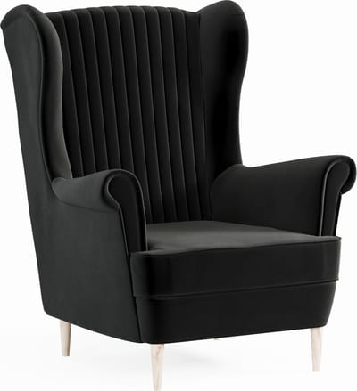 Ohrensessel, fauteuil van fluweel, stoel, zitmeubel, gestoffeerde fauteuil, relaxfauteuil - Fauteuil Comfy - Zwart (Manila 18)