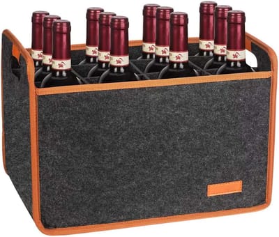 Famanu - Flessendrager vilt met 12 vakken draagtas voor wijn bier en frisdrank
