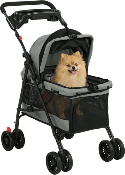 PawHut Hondendraagwagen-Oxford-stof, polyester mesh-73L x 50B x 96H cm-Grijs
