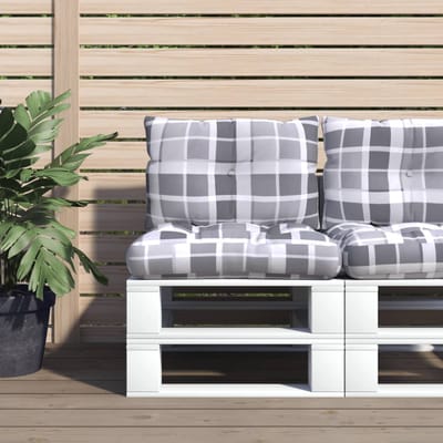 vidaXL - Palletkussens - 2 - st - ruitpatroon - stof - grijs