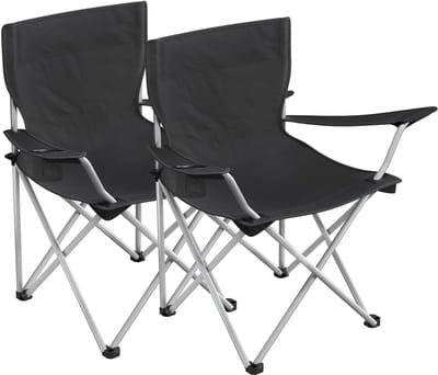 Solidchoice - Dailygoody - Campingstoelen - Set van 2 - Klapstoelen met armleuningen - Zwart - Draagvermogen tot 120 kg - Ideaal voor buitenactiviteiten - Perfect v.