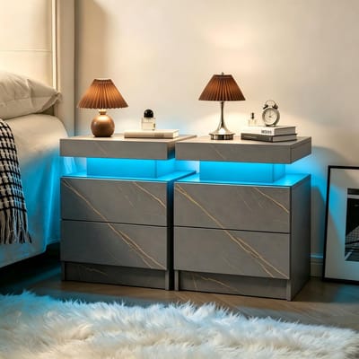 Clruro Nachtkastjes - 2 Stuks - LED Set met 2 Laden - Moderne Bedlampen - Grijs Goud