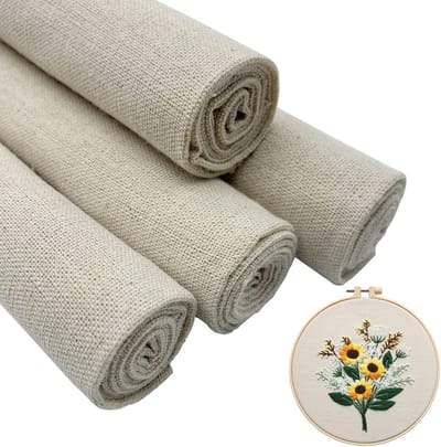 Beige natuurlijke linnen stof - ideaal voor DIY - set van 4 - 50x50 cm