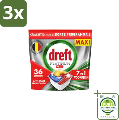3 x Dreft – Vaatwastabletten – Platinum Plus All-in-One – Citroen – 19 Tabletten - Grootverpakking - Vaatwastabletten - Anti-dofheid - Glansherstel - Vaatwasser - Vaatwas