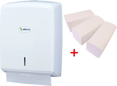 WillieJan startset papieren handdoekjes JF7002 - ABS kunststof - Wit - Handdoekjes dispenser + 3 bundels handdoekjes