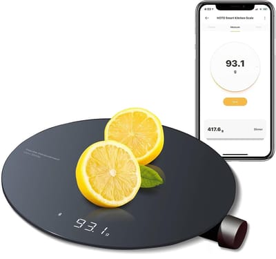 HOTO Smart Kitchen Scale – Slimme keukenweegschaal – Digitale voedselweegschaal met een nauwkeurigheid van 0,1 g – Capaciteit van 3 kg – Bluetooth-app – LED-display – Meerdere eenheden (g/ml/oz/lb)