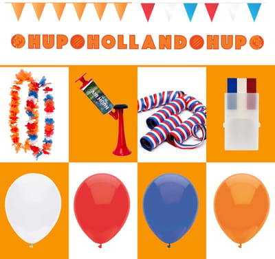Hockey Oranje Versiering Pakket – Ballonnen, Slingers, Hawaïkransen & Toeter