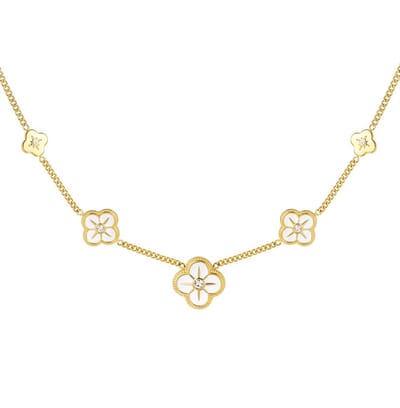 Joy Ibiza - klaver ketting - klaver bloemen wit goud - lobster sluiting - collier party boho - bohemian style - stainless steel - ip/pvd goldplated