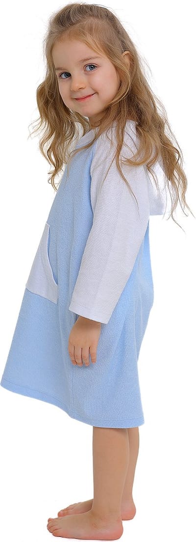 RobyKris Kids Zwemponcho met capuchon - Badstof - Blauw/wit - Maat 110-116