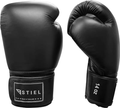 Stiel Pro Thai Bokshandschoenen - Leer - Zwart (Beschikbaar in verschillende maten)