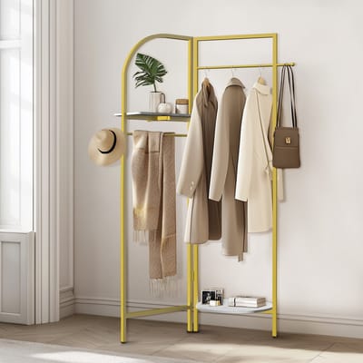 unho hoek metalen kledingrekken - heavy duty vrijstaande kapstok - gouden kleding ophangrail - kledingrekken voor hal entree slaapkamer