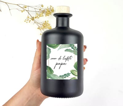 Papa - LEGE zwarte glazen fles - Papa cadeau - Cadeau papa - Cadeau vader - Jungle thema