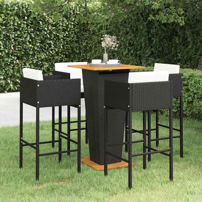 vidaXL - 5-delige - Tuinbarset - met - kussens - poly - rattan - zwart