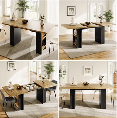Eettafel - 120-160×80 cm - Telescooptisch Met Planken - Uitbreidbare Keuken- En Woonkamertafel - Houtkleur - Hout