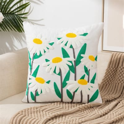 Decoratieve kussenhoes voor de bank - katoen-linnen - bloemenpatroon - vierkant - voor de slaapkamer, bank - landhuisstijl - esthetisch - kussenhoes - 45,7 x 45,7 cm - 2 stuks(C)
