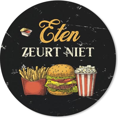 Muismat rond 20x20 cm - Mousepad Eten - Vintage - Quote - Ronde muismatten - Cadeau voor vrouw - Cadeau voor man