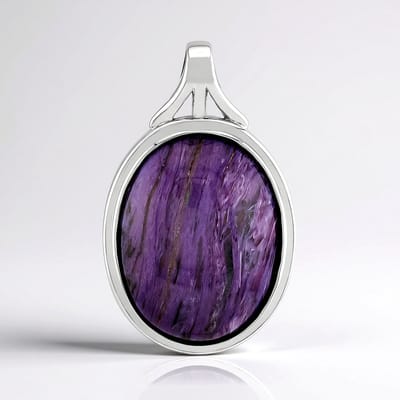 Cavill - Zilveren Hanger - 925 Sterling Zilver Rhodium - Charoiet Ovaal Cabochon 13,56 ct - Chique Paars Edelsteen Sieraad - Luxe Zilveren Sieraden
