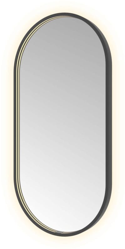 Hotbath &More OVA510 Oval spiegel 50x100cm met verlichting, spiegelverwarming, kleurwissel, dimbaar en afstandsbediening geborsteld zwart PVD