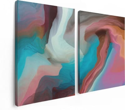 Artaza Canvas Schilderij Tweeluik Abstracte Kunst - Kleurrijke Golven - 120x80 - Foto Op Canvas - Canvas Print