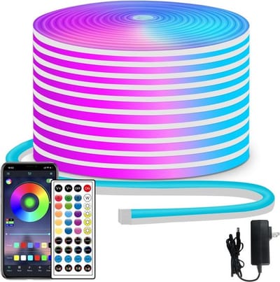 Neon LED-strip 15 m - Afstandsbediening / App-bediening - IP65 waterdichte flexibele LED-lichtstrip - 24 V RGB LED-strip neon kerstverlichting - Geschikt voor slaapkamer, kamer en buitendecoratie