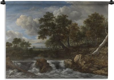 Wandkleed Jacob van Ruisdael - Landschap met waterval - Schilderij van Jacob van Ruisdael Wandkleed katoen 120x90 cm - Wandtapijt met foto