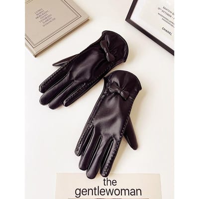 Hiver pour femmes Motif peau de mouton imitation Coupe-froid et chaud Plus velours Imperméable et coupe-vent Écran tactile Nœud Équitation extérieure one size fits all black