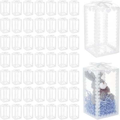 50 Stuks Transparante PVC Favor Dozen 8 x 8 x 15 cm voor Bruiloften, Feestjes en Cadeaus met Strikpatroon