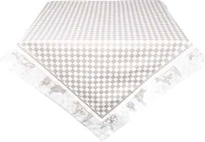 Clayre & Eef Vierkant Tafelkleed 150x150 cm Beige Wit Katoen Vierkant Koeien Tafellaken Tafellinnen Tafeltextiel