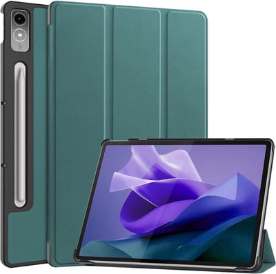 Hoesje - Geschikt voor Lenovo Tab P12 - Dun & Stevig - Trifold Bookcase Hoes - Hard Cover Case - Met Uitsparing Geschikt voor Lenovo Pen - Hardcover Book - Tablethoes - Donkergroen