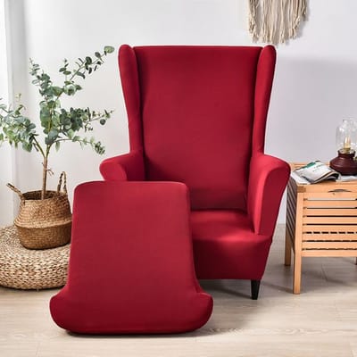 Fauteuilhoezen 2 stuks / Set Stretch Spandex Wingback Eetkamerstoelhoezen Bank Meubels Beschermhoes Effen Kleur Meubels Beschermhoes Universal wijnrode kleur