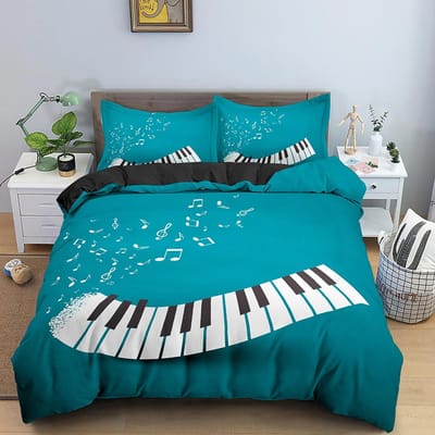 Muziek Dekbedovertrek Set 3D Print Muzieknoot Wit Zwart Dekbedovertrek voor Jongens Meisjes Tieners Polyester Beddengoed Set King Queen Maat 240x220cm 3pcs