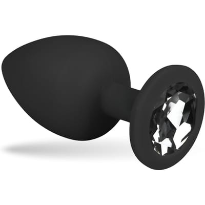 Easytoys - anaalplug van siliconen in zwart met siersteen medium 1