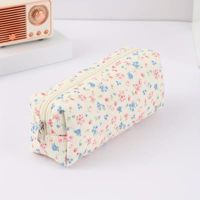 Zachte Stijl Ruitjes Ontwerp Kantoorbenodigdheden Etui, Verfijnd Zacht Materiaal Strik Bloemenpatroon Bedrukt Etui en Dagelijkse Item Opbergtas