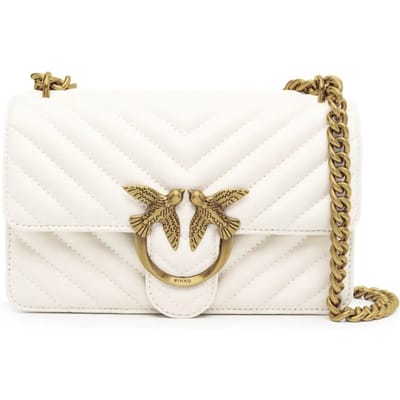 PINKO Schoudertas Love One Mini DC Sheep Nappa Chevron White - Antique Gold Crème