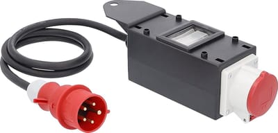 Stroom Adapter - CEE Stekker - Mobiele Stroom - FI Beveiligd - 16A 400V - Zwart-Rood