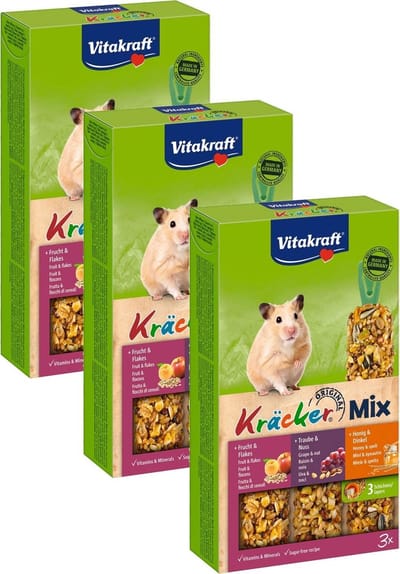 Vitakraft hamsterkracker - 3 in 1 musli, honing en fruit - 3 St à 3 St - Hamstersnack