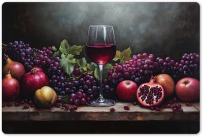Placemats 45x30 cm - Placemat kunststof - 1 stuk - Wijn - Fruit - Stilleven - Borden onderleggers - Decoratie voor op tafel - Keuken tafeldecoratie accessoires - Vinyl onderlegger - Tafelversiering