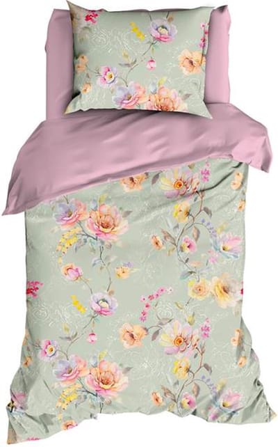 Satin d'Or Charlotte Dekbedovertrek - Eenpersoons - 1-persoons (140x200/220 cm + 1 sloop) - Zachtgroen
