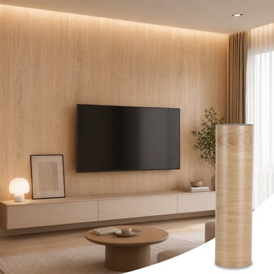 Lemlit Zelfklevend Behang Houtlook - 40x300 cm - 1,5 mm - Muursticker Plakfolie Decoratiefolie voor Muur Vloer Meubel - Licht Eiken