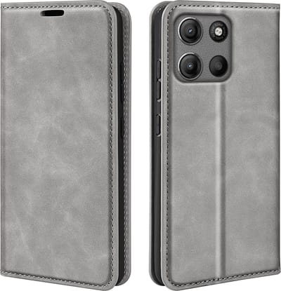 MobyDefend Hoesje - Geschikt voor Motorola Moto G15 / G15 Power / G17 / G17 Power - Luxe Wallet Bookcase (Magnetische Sluiting) - Grijs