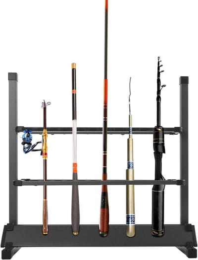 Hengelhouder - Hengelstandaard - Vissen organiseren - 24 hengels capaciteit - 72x33x72 cm - Mat grijs