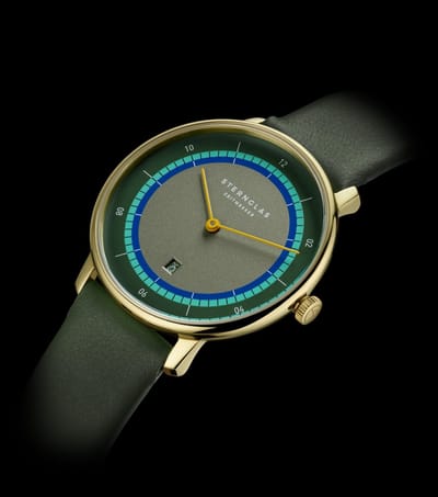 Sternglas S01-NDA22-KL09 NAOS XS Edition Argo Heren Horloge - Saffierglas - Staal/Leer - Goudkleurig/Groen - Ø 33 mm - Quartz - Gesp - 5 ATM (douchen)
