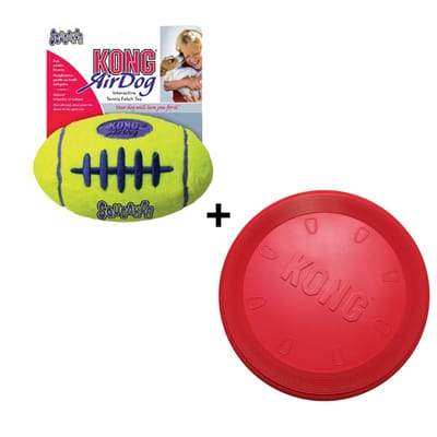 Combideal: Kong Airdog Football Small 9 cm + Kong Flyer Frisbee Rood 23 cm
