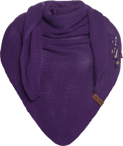 Knit Factory Coco Gebreide Omslagdoek - Driehoek Sjaal Dames - Dames sjaal - Wintersjaal - Stola - Wollen sjaal - Paarse sjaal - Purple - 190x85 cm - Inclusief sierspeld