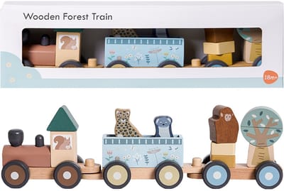 Speelgoedtopdeals - Houten Trein Jungle - Stapelblokken – Voertuig - Locomotief - Montessori Educatief Speelgoed
