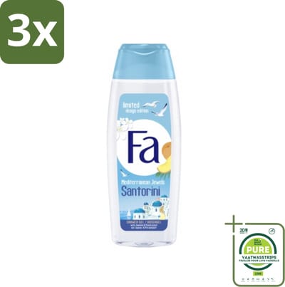 3 x Fa - Douchegel - Mediterranean Jewels Santorini - Verfrissend & Hydraterend - Verzachtend - 250 ml - Grootverpakking - Douchegel Santorini - Verfrissend Douchegel - Hydraterende Douchegel - Verzachtende Douchegel - Mediterrane Geur