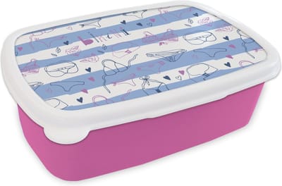 Broodtrommel Roze - Lunchbox - Brooddoos - Bikini - Zomer - Patronen - 18x12x6 cm - Kinderen - Meisje
