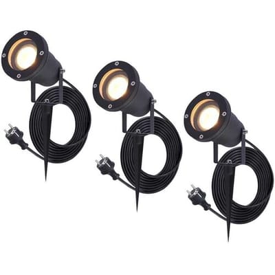 3x HOFTRONIC Sydney - GU10 Tuinspot voor buiten - 1.5 Meter kabel met eurostekker - 5 Watt 450 lumen - Aluminium Prikspot met grondspies - IP65 waterdicht - 2700K warm wit - Ook te gebruiken als wandspot - Gazon spotlight - Schijnwerper
