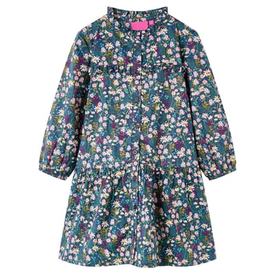 vidaXL - Kinderjurk - met - lange - mouwen - 128 - donkerblauw